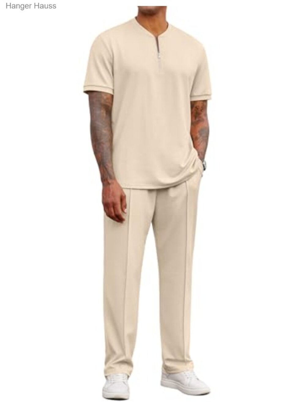 Men's 2 Piece Outfit Quarter Zip Short Sleeve Top & Pants Set